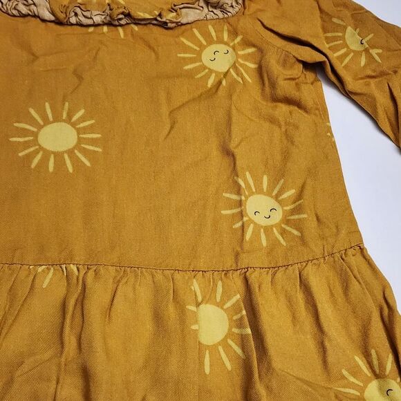 H&M Girls Mustard Yellow Smiling Sun Printed Ruffled Rayon Dress Size 7 - Picture 5 of 10